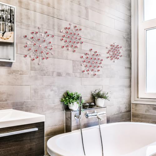 Blulu 4 Pcs Red Wall Decor Bling Crystal Wall Art Cast Iron Rhinestones - Image 6