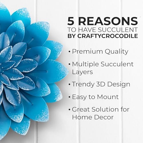 Succulent Metal Flowers Wall Decor - 3D Metal Wall Decor, Flower Art, Blue - Image 3