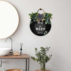 Bathroom Decor,Please Flush The Toilet and Wash Your Hands Thank You Sign,Rustic Round Wooden Wreath Sign,Bath Toilet Decoration for All The Seasons - Image 2