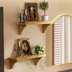 QsQueen Scalloped Wood Wall Shelf – 17 Inch Floating Shelf with Wood Brackets, Easy to Install Rustic Wall Shelf for Living Room, Bedroom, Bathroom, or Any Space - Light Brown - Image 2