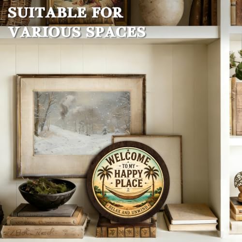 CFFJLHN Coastal Beach House Welcome Sign Wall Art Round Wooden Decor - Image 6