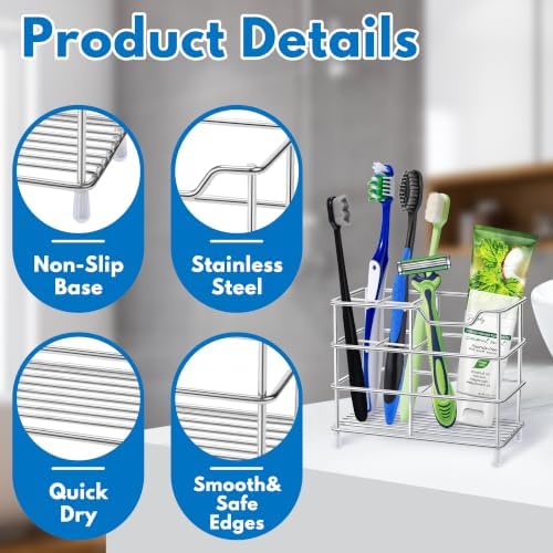 Toothbrush Holders for Bathrooms 304 Stainless Steel Quick Drying Silver - Image 7