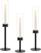Black Hurricane Glass Candle Holders Set of 3, Tall Metal Taper Candle Stick - Image 8
