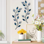 sxnzequnze 2 Set Metal Tree Leaf Wall Art for Home Decor Living Room Bedroom Dining Room Bling Rhinestone, 3D, Iron Branch Hanging Leaf Sculpture Art Pieces -Navy blue 16.5in*6.7in - Image 4