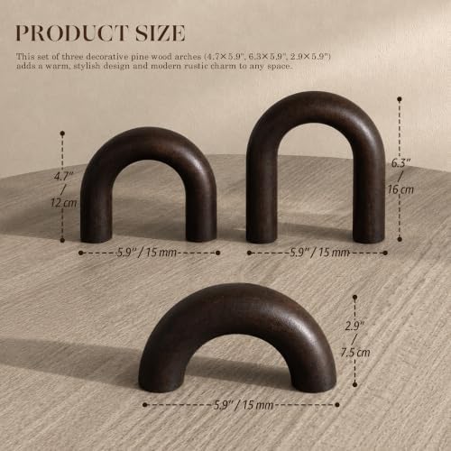 EOSAHR Acacia Wood Arch Decor Set: Wood Sculpture for Shelf Decor,Darkbrown - Image 2