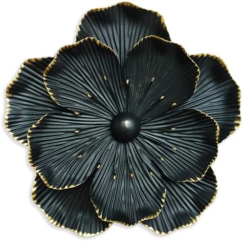 Metal Flower Wall Art Decor, 9" Black Rustic Modern Floral Sculpture by Picfarce