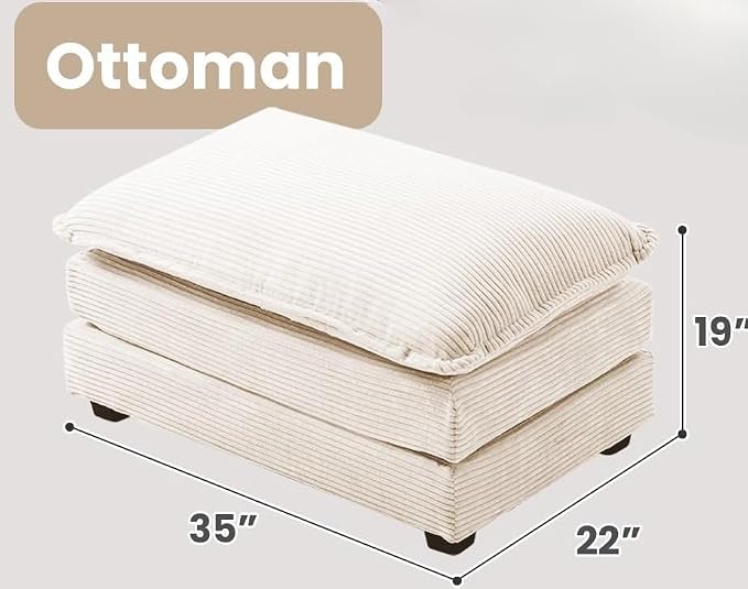 ROWHY Ottoman for Sectional Cloud Couch, Corduroy Ottoman for Deep Seat Modular - Image 2