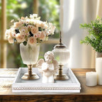 Wooden Decorative Tray, Small Serving Tray with Wood Bead, Farmhouse Big Tray for Ottoman, Countertop, Coffee Tabl, 13" x 13"x 1.6" (Retro White) - Image 4