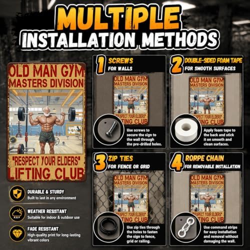 Gym Posters Old Man Gym Metal Tin Sign Weightlifting Home Bar Pub Poster Garage Restaurant Kitchen Cafe 12x16 Inch - Image 4