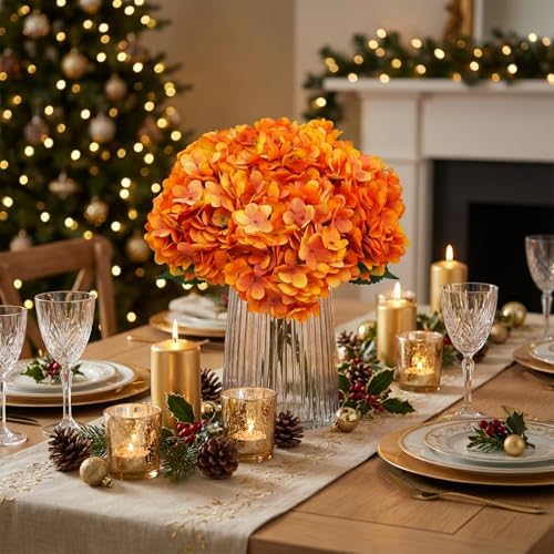 6Pcs 13" Burnt Orange Silk Hydrangea Artificial Flowers - Image 6