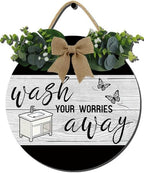 Bathroom Decor Wall Art Rustic Round Wooden Wreath Sign by Hilonret
