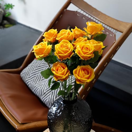 12 Pcs Artificial Rose Flowers, Silk Roses with Long Stems, Realistic Fake Roses for Wedding Centerpiece Party Home and Office DIY Decor, Yellow - Image 6