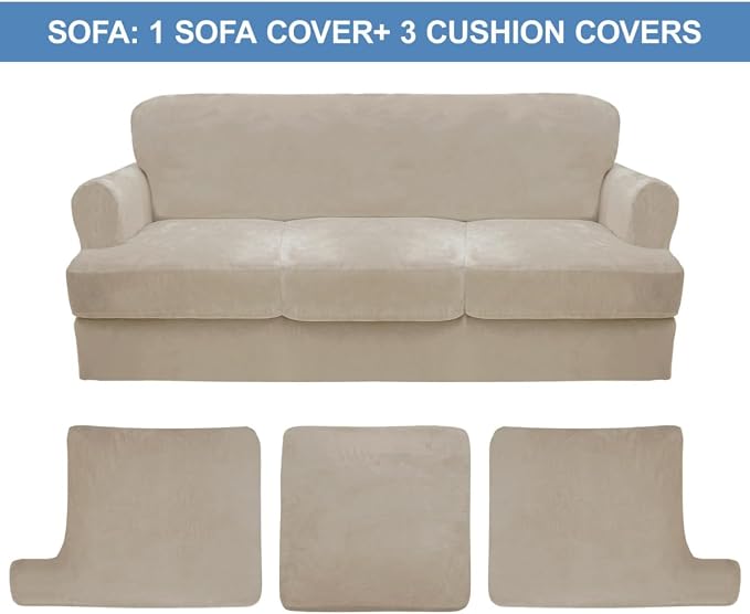 CUCRAF T Cushion Sofa Cover 4 Piece Slipcovers, Soft Thick Velvet Couch Cover - Image 5