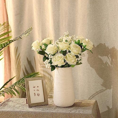 10Pcs Artificial White Roses Real Touch Roses Fake Silk Flower with Stems - Image 3