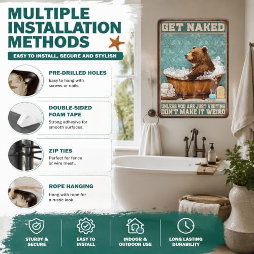 Bear Bath Metal Tin Sign 12x8 Inch Bear Metal Poster Bear Tub Metal Tin Sign Home Kitchen Garden Bar Pub Restaurant Bathroom Are Wall Decor - Image 4