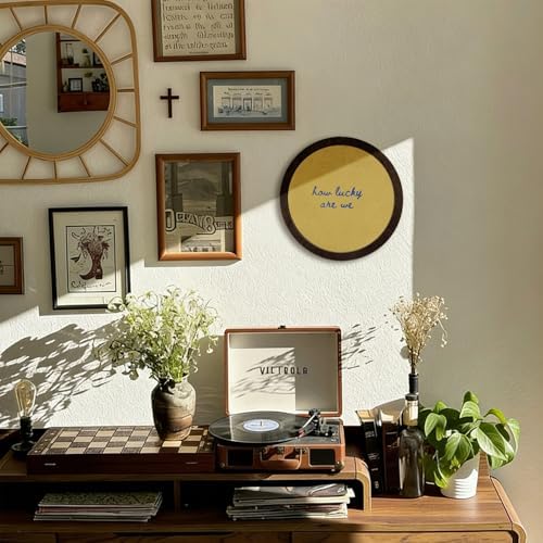 CFFJLHN How Lucky Are We Wall Art, Motivational Wall Decor Inspirational Positive Affirmation Vintage Round Wooden Wall Art Decor for Bedroom Living Room Home Office, 10x10 Inch - Image 3