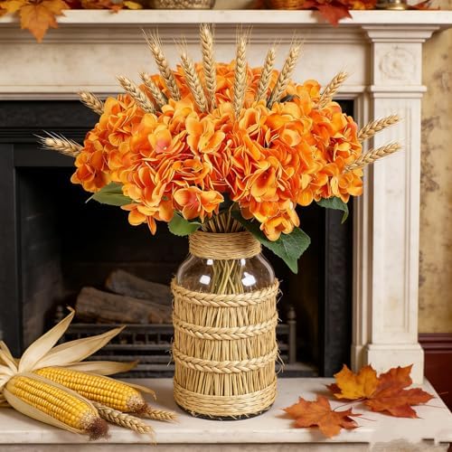 Kimura's Cabin 6pcs Hydrangeas Artificial Flowers Fake Fall Flower,Orange - Image 5