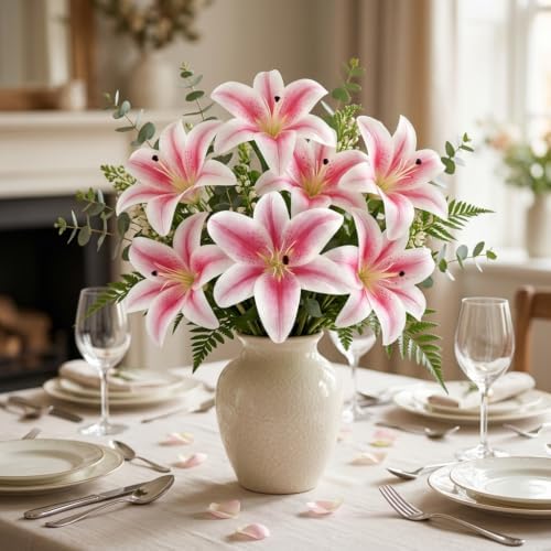 20PCS 6 Inch Large Artificial Lilies Flower Heads with Realistic Stamens, Bulk Silk Fake Lilies for DIY Crafts, Wedding Decor, Cake Decorating, Centerpieces, Home Decor (Light Pink) - Image 3
