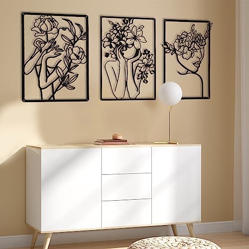 CHENGU 3 Pieces Metal Minimalist Abstract Woman Wall Art Line Drawing Wall Art Decor Single Line Female Home Hanging for Kitchen Bathroom Living Room - Image 3