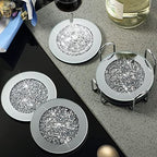Jetec 6 Pcs Mirrored Glass Coasters with Holder, Bling, Silver, 4 Inch - Image 6