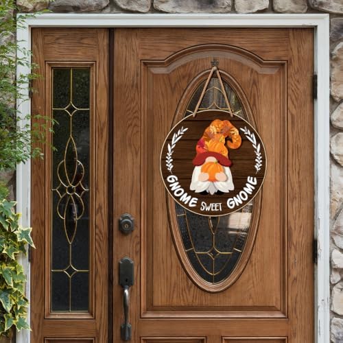 Interchangeable Gnome Welcome Sign Fall Halloween Door Wreath - Image 4