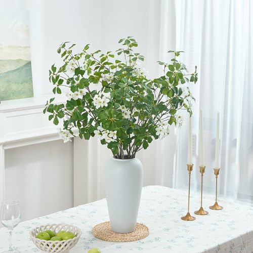 Heleze 3 PCS 43.3 Inch Artificial Greenery Stems Fake Branches with Leaves for Vase Faux Plants Silk Flowers for Home Decor Indoor Serenity Blossoms White - Image 3