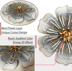 Metal Flower Wall Art Decor, 8.3" Rustic Modern Floral Sculpture, Distressed Iron Wall Hanging Home Decoration Accent Artworks for Indoor Kitchen Bedroom Living Room Office Outdoor Garden Patio - 06 - Image 2