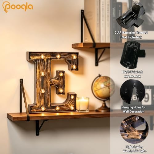 Pooqla Vintage Light Up Marquee Letters with Lights – Illuminated Industrial Style Lighted Alphabet Letter Signs - Coffee Bar Apartment Bedroom Wall Home Initials Decor A-Z - Image 2