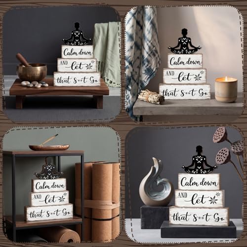 Marsui 4 Pcs Funny Bathroom Shelf Decor Calm Down and Let That Go Wood Sign - Image 4