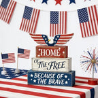 4th of July Table Decorations Patriotic Memorial Day Tiered Tray Decor Wooden Eagle Block Signs Independence Farmhouse 250th July Fouth Centerpiece for Tables Wooden Sign for Home Decor - Image 2