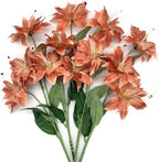 Artificial Lily Flowers, Vintage Fake Silk Flower Long Stems Stargazer Lilies Real Touch Faux Plants Stem Tiger Bouquets for Home Decor Indoor Outdoor Wedding Party Floral DIY Decorations Brown 4 Pack by CATTREE