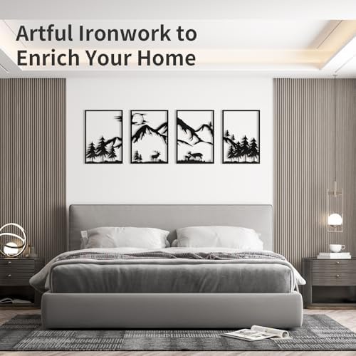 LONGKING 4 Pack Metal Wall Art, Mountain Iron Wall Sculpture, Art Wall Décor for Office, Dining Room, Living Room, Bedroom (Black, 17 x 12 in) - Image 3