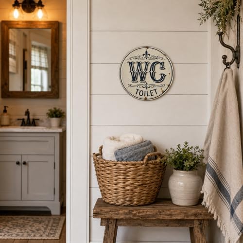 WC Toilet Metal Sign 8x8in Round European Style Plaque for Bathroom Wall Decor Functional Gift - Image 4