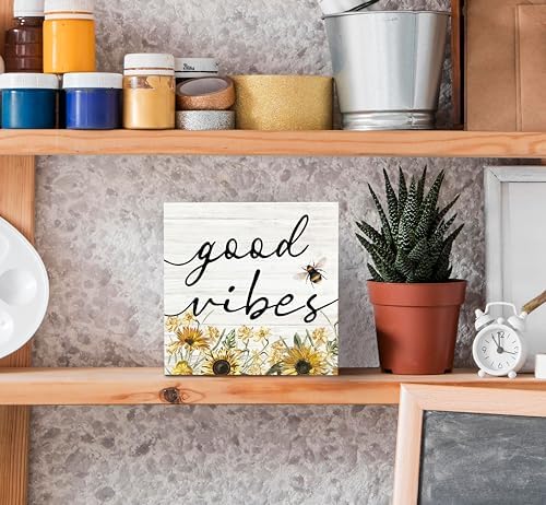 SRADMO Inspirational Bee and Sunflower Decor Wood Box Sign Desk Decor, Summer Rustic Wooden Block Box Sign Decoration For Home Office Shelf Table Decorative Accessories - Image 4