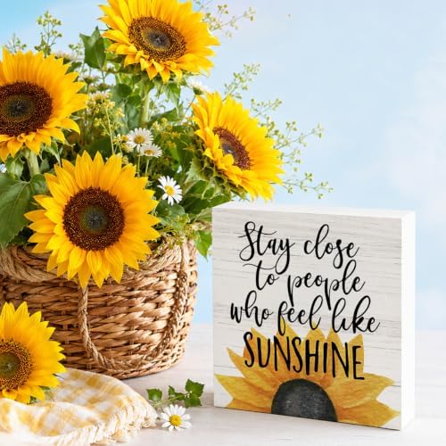 Farmhouse Sunshine Sunflower Wooden Box Sign Rustic Country Sunflower Box Sign Wood Sign Decor Summer Square Wood Sign Home Desk Tabletop Shelf Decor 5 x 5 - Image 7