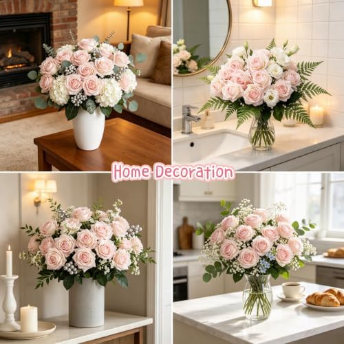 Kimura's Cabin 12pcs Real Touch Rose Artificial Flower Long Stem,Light Pink - Image 5
