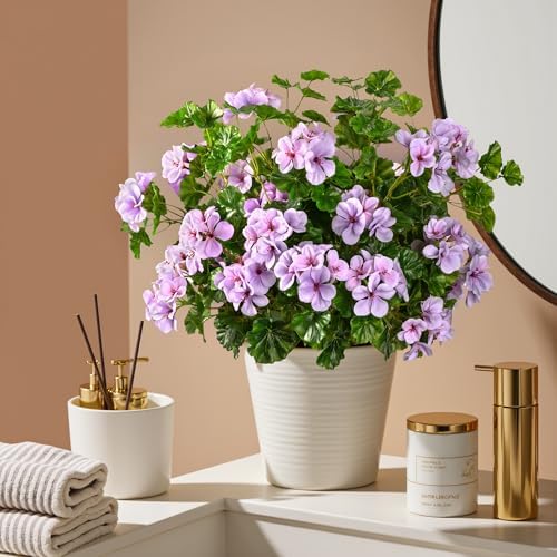 Artificial Geraniums for Outdoors, 8 Stems 17.7 Inch Purple Faux Geranium Bush Fake Flowers UV Resistant Fall Porch Patio Garden Planter Window Box Indoor Decor, Pot Not Included - Image 3