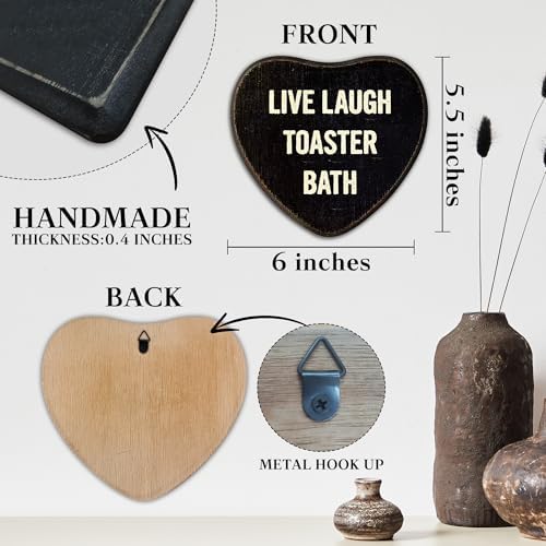 Gothic Wall Decor - Live Laugh Toaster Bath - Black Heart Wooden Hanging Sign - Retro Wall Art Decor For Home Living Room Bathroom, Birthday Anniversary Housewarming Graduation Gift For Women Men -A02 - Image 2