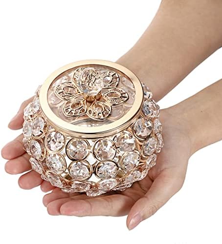Hipiwe Crystal Jewelry Box with Glass Lid Small Gold Trinket Organizer - Image 7