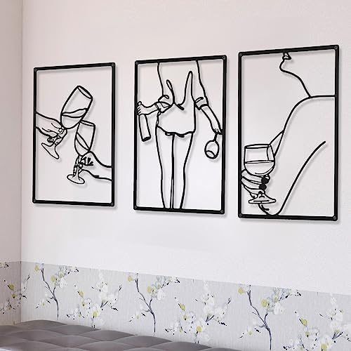 CHENGU 3 Pieces Metal Minimalist Abstract Woman Wall Art Line Drawing Wall Art Decor Single Line Female Home Hanging for Kitchen Bathroom Living Room by CHENGU