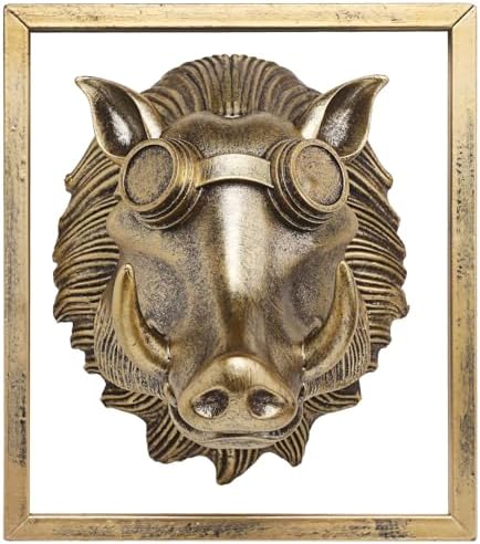 JJALIGHTS Exquisite Resin Animal Head Wall Sculpture (Gift Metal Frame) - Imitation Copper Vintage Decor for Living Room, Bedroom & Office | Decorative Wall Hanging Art (Warthog) - Image 2