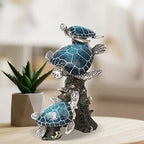 Triple Sea Turtle Statue – Ocean Decor Figurine with Coral Reef Base | Coastal Tabletop Accent in Bronze, Silver & Pacific Blue | Beach House Nautical Room Decoration (9.5" x 7.25") - Image 5