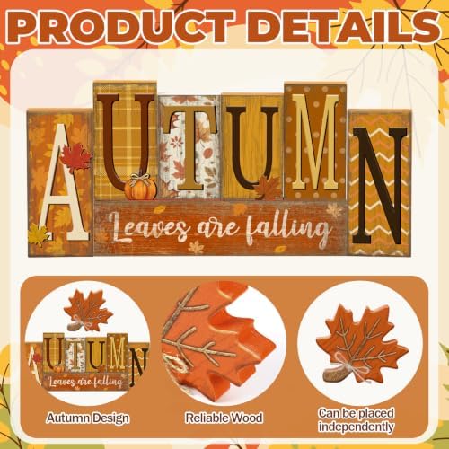 Threehoney 8 Pcs Fall Table Decor, Autumn Leaves Are Falling Primitive Sign - Image 3