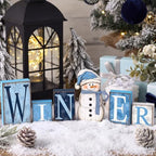 Threehoney 6 Pcs Winter Wood Block Signs, Snowman Table Decor by Threehoney