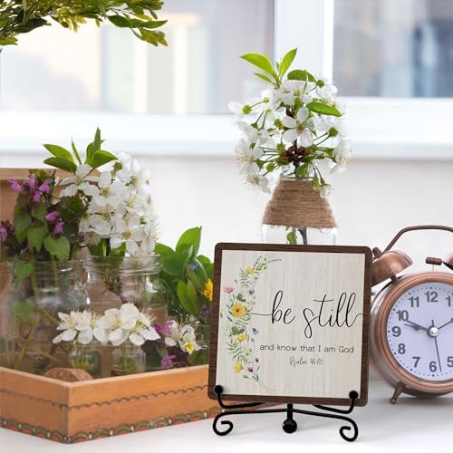 Inspirational Christian Desk Decor, Be Still And Know That I Am God Rutsic Sign, Desk Decorations For Office Home Living Room Bathroom, Eucalyptus Shelf Decor, Wooden Plaque With Stand (04) - Image 3