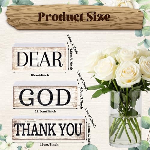 CroBlissful 4 Pcs Farmhouse Wooden Table Decor Christian Tiered Tray Decorations Rustic Religious Gift Block Sign Dear God Thank You Table Centerpiece for Home Kitchen Living Room Shelf Mantle - Image 3