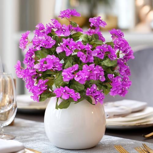 Bougainvillea Artificial Faux Bougainvillea Outdoor 4 Pack Fake Bougainvillea Hanging Flowers Artificial Bougainvillea for Indoor Home Porch Garden Decor Spring Flowers No Vases(Dark Purple) - Image 3