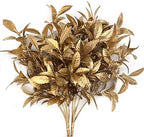 CATTREE Artificial Plants for Christmas, Plastic Grass Faux Shrubs Fake Leaves Simulation Bushes Home Indoor Outdoor Garden Wedding Festival Decoration Hall Office Table Planter Filler – Gold 2 Pack by CATTREE