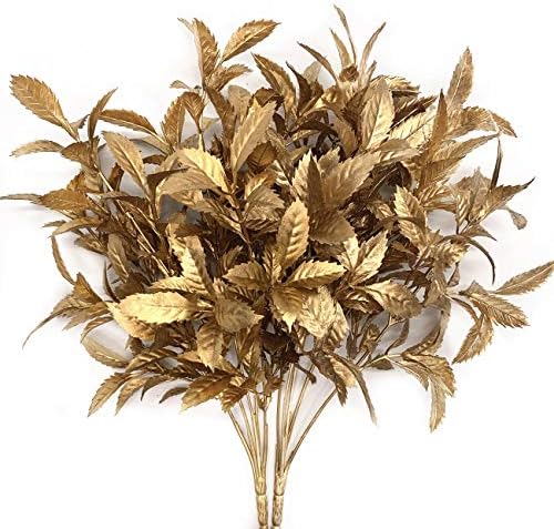 CATTREE Artificial Plants for Christmas, Plastic Grass Faux Shrubs Fake Leaves Simulation Bushes Home Indoor Outdoor Garden Wedding Festival Decoration Hall Office Table Planter Filler – Gold 2 Pack by CATTREE