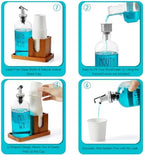 Glass Mouthwash Dispenser for Bathroom, 16 OZ Mouthwash Dispenser with Pour Spout and Acacia Wood Cup Holder and Tray, Mouth Wash Bottle Container, Farmhouse Kitchen Bathroom Decor and Accessories - Image 5